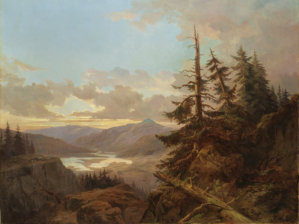 早朝の光に照らされたノルウェーの風景、1863